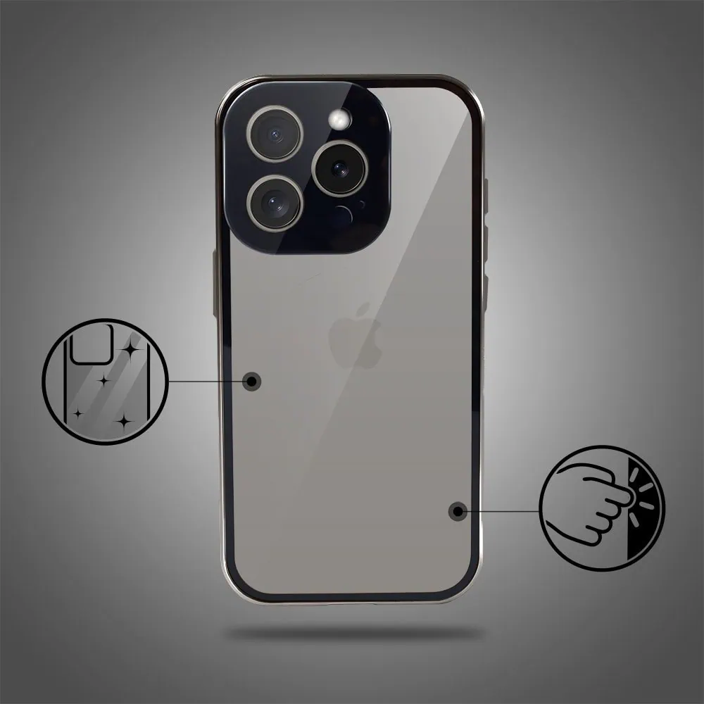 Obudowa do iPhone 16 Pro podwójna szyba i polerowane aluminium 360° magnetyczna, z osłoną aparatu, tytanowa