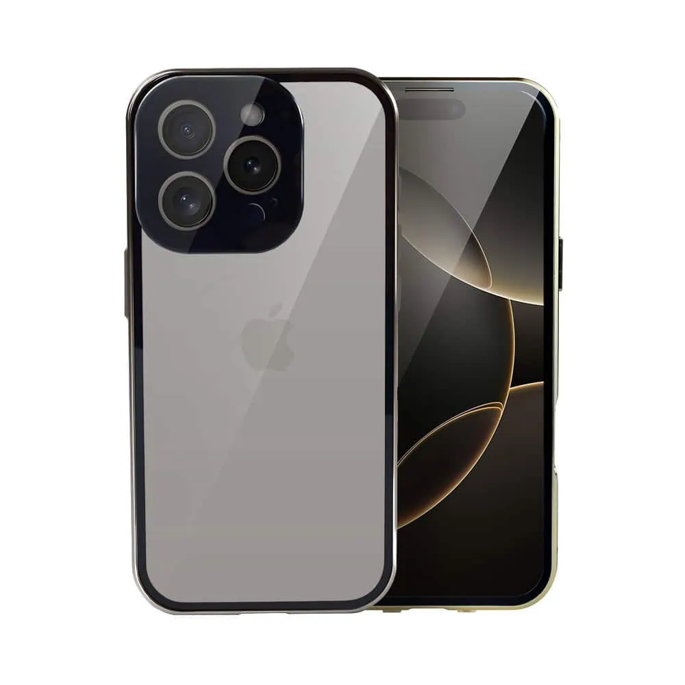 Obudowa do iPhone 16 Pro podwójna szyba i polerowane aluminium 360° magnetyczna, z osłoną aparatu, tytanowa