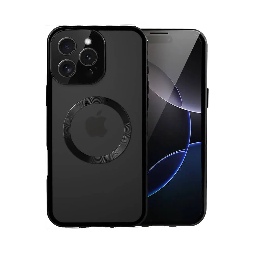 Obudowa do iPhone 16 Pro podwójna szyba i aluminium 360° przód + tył magnetyczna, matowy tył, z MagSafe i osłoną aparatu, czarna