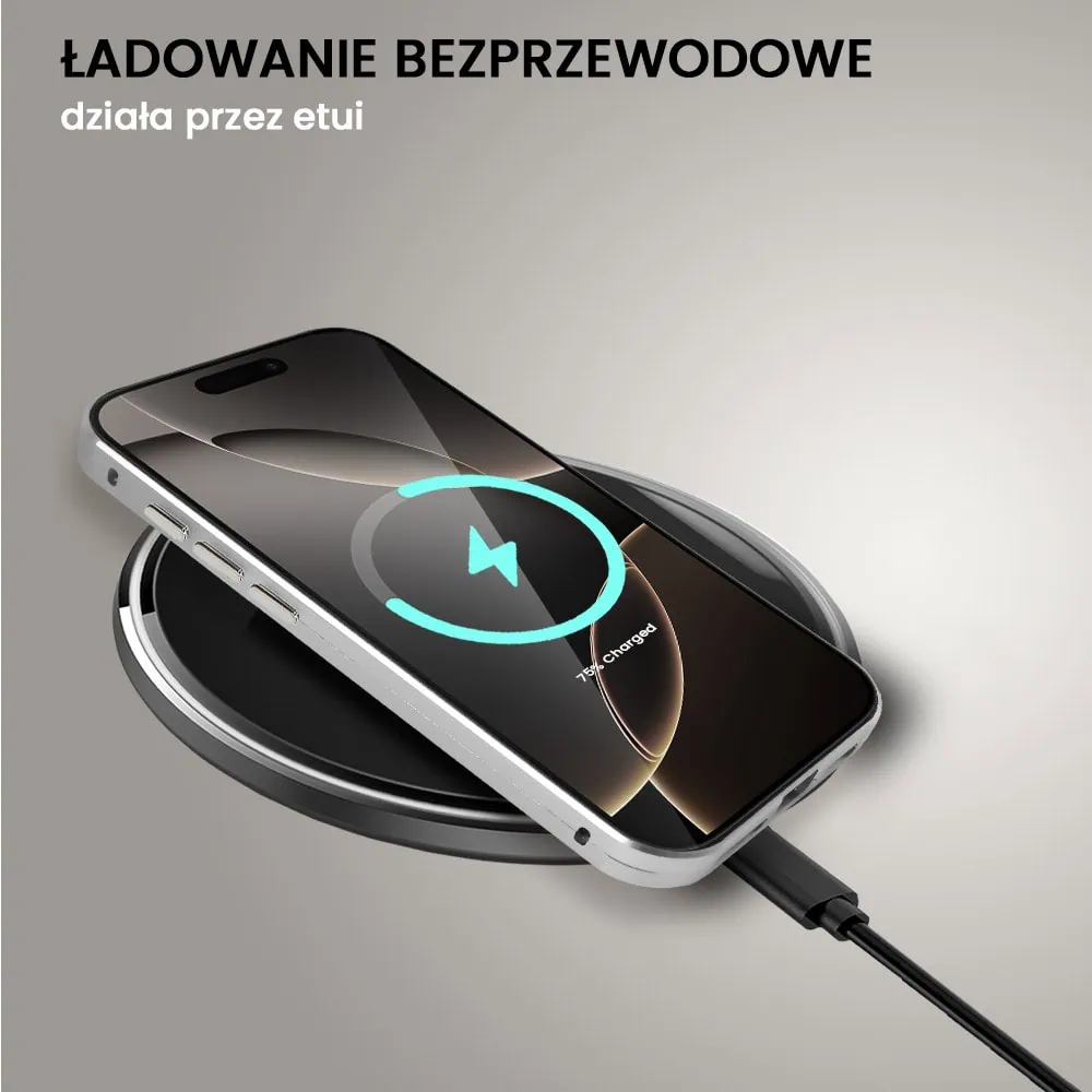 Obudowa do iPhone 16 Pro podwójna szyba i aluminium 360° przód + tył magnetyczna, matowy tył, z MagSafe i osłoną aparatu, tytanowa