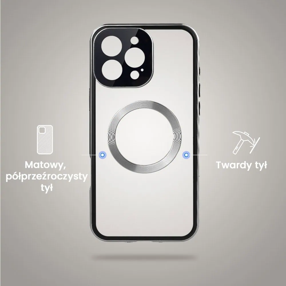 Obudowa do iPhone 16 Pro podwójna szyba i aluminium 360° przód + tył magnetyczna, matowy tył, z MagSafe i osłoną aparatu, tytanowa