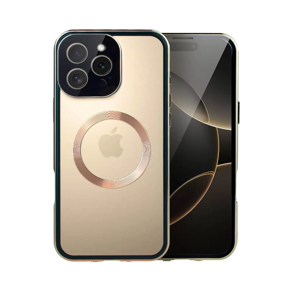 Obudowa do iPhone 16 Pro podwójna szyba i aluminium 360° przód + tył magnetyczna, matowy tył, z MagSafe i osłoną aparatu, tytan pustynny