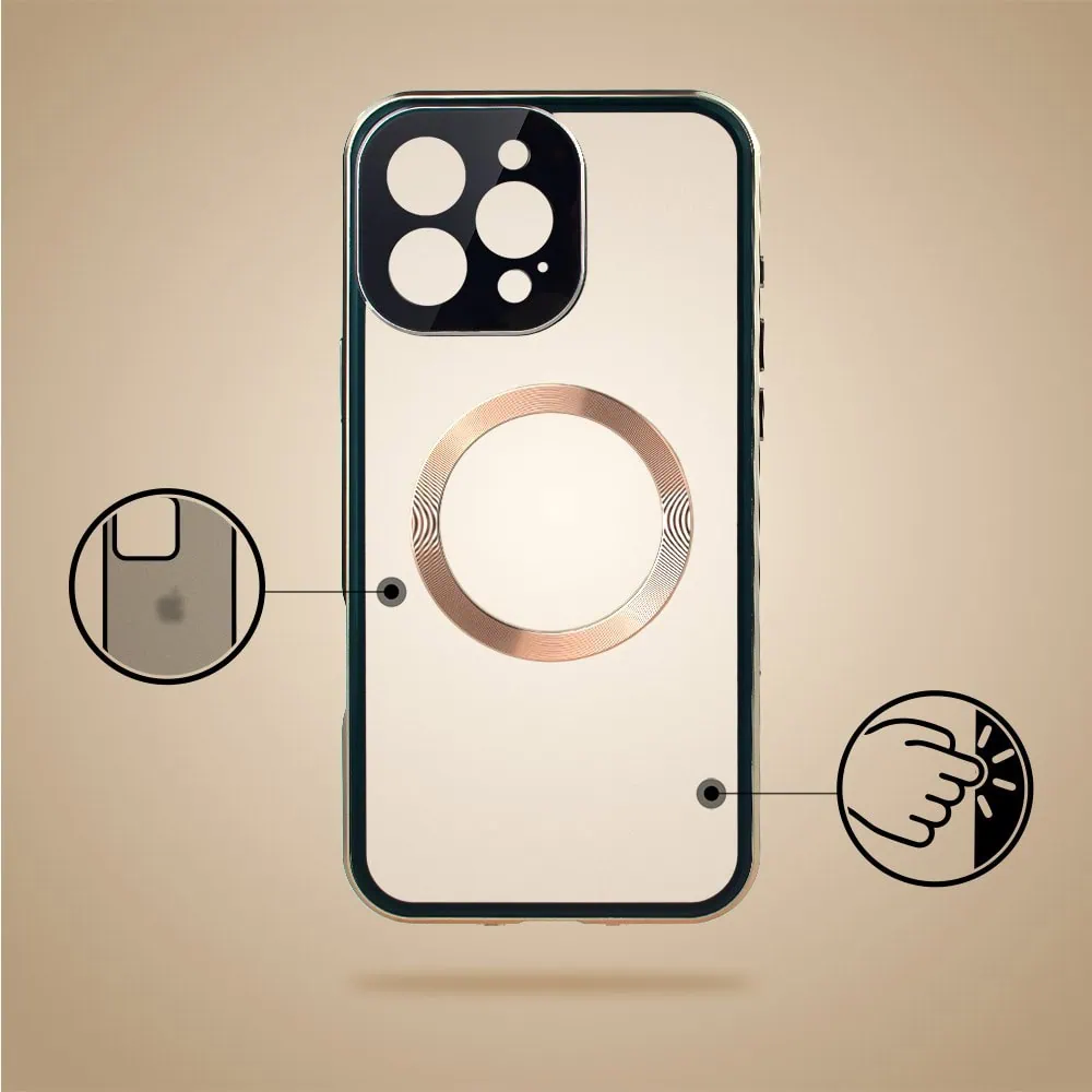 Obudowa do iPhone 16 Pro podwójna szyba i aluminium 360° przód + tył magnetyczna, matowy tył, z MagSafe i osłoną aparatu, tytan pustynny