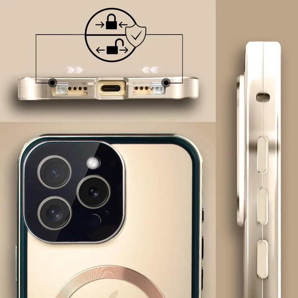 Obudowa do iPhone 16 Pro podwójna szyba i aluminium 360° przód + tył magnetyczna, matowy tył, z MagSafe i osłoną aparatu, tytan pustynny