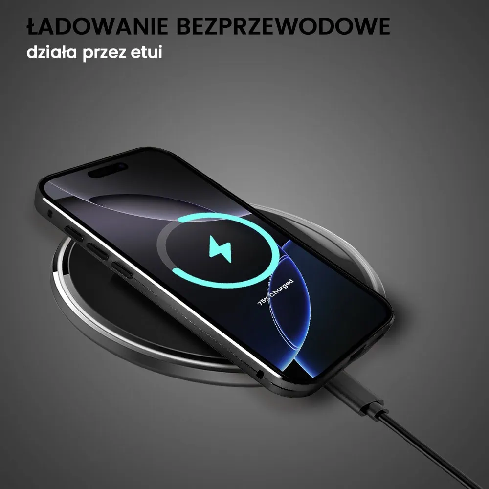 Obudowa do iPhone 16 Pro podwójna szyba i polerowane aluminium 360° magnetyczna, z osłoną aparatu, czarna