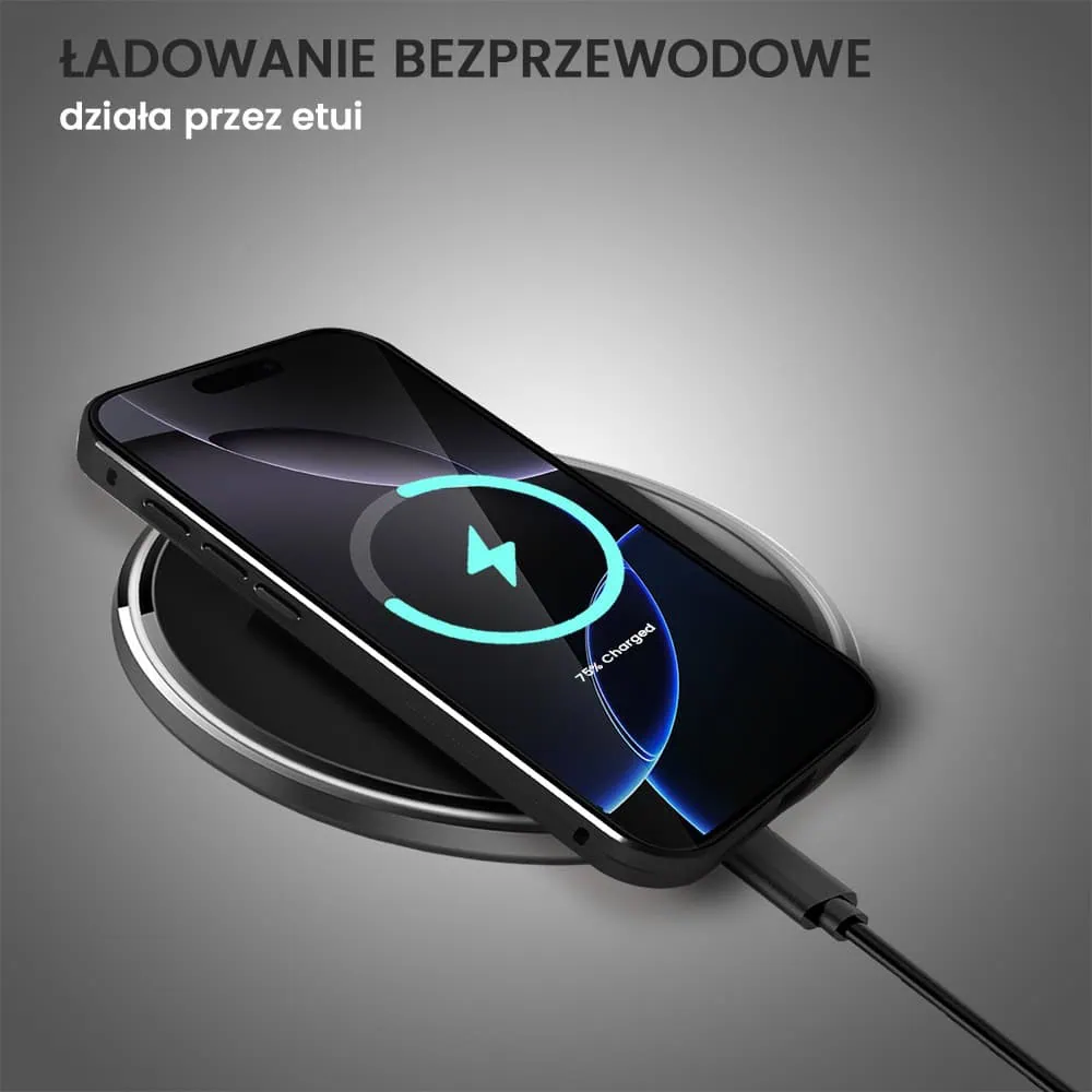 Obudowa do iPhone 16 Pro Max, podwójna szyba i aluminium 360° przód + tył magnetyczna, z osłoną aparatu i szkłem prywatyzującym, czarna