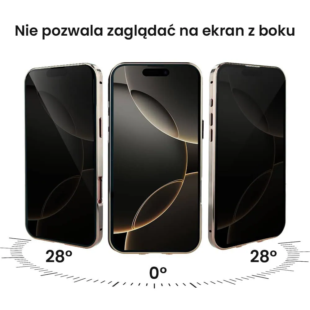 Obudowa do iPhone 16 Pro, podwójna szyba i aluminium 360° przód + tył magnetyczna, z osłoną aparatu i szkłem prywatyzującym, tytan pustynny