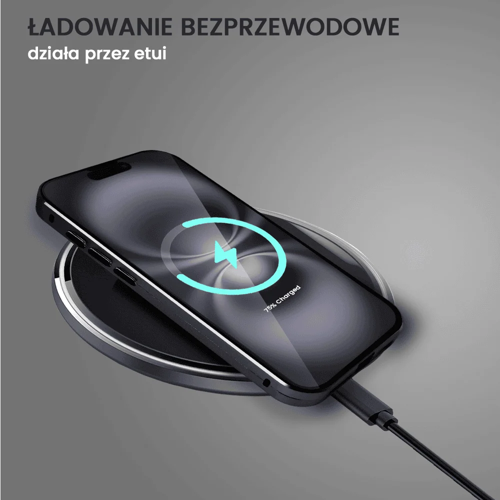 Obudowa do iPhone 16 podwójna szyba i aluminium 360° przód + tył magnetyczna, matowy tył, z MagSafe i osłoną aparatu, czarna