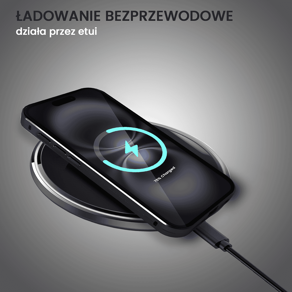 Obudowa do iPhone 16 Plus podwójna szyba i polerowane aluminium 360° magnetyczna, z osłoną aparatu, czarna