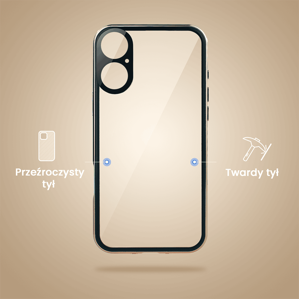 Obudowa do iPhone 16 Plus podwójna szyba i polerowane aluminium 360° magnetyczna, z osłoną aparatu, złota