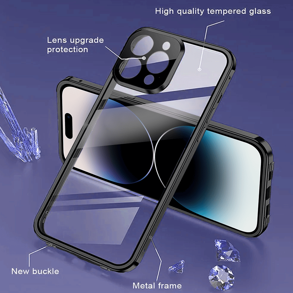 Obudowa do iPhone 14 Pro podwójna szyba i aluminium 360° przód + tył magnetyczna, z osłoną aparatu, czarna