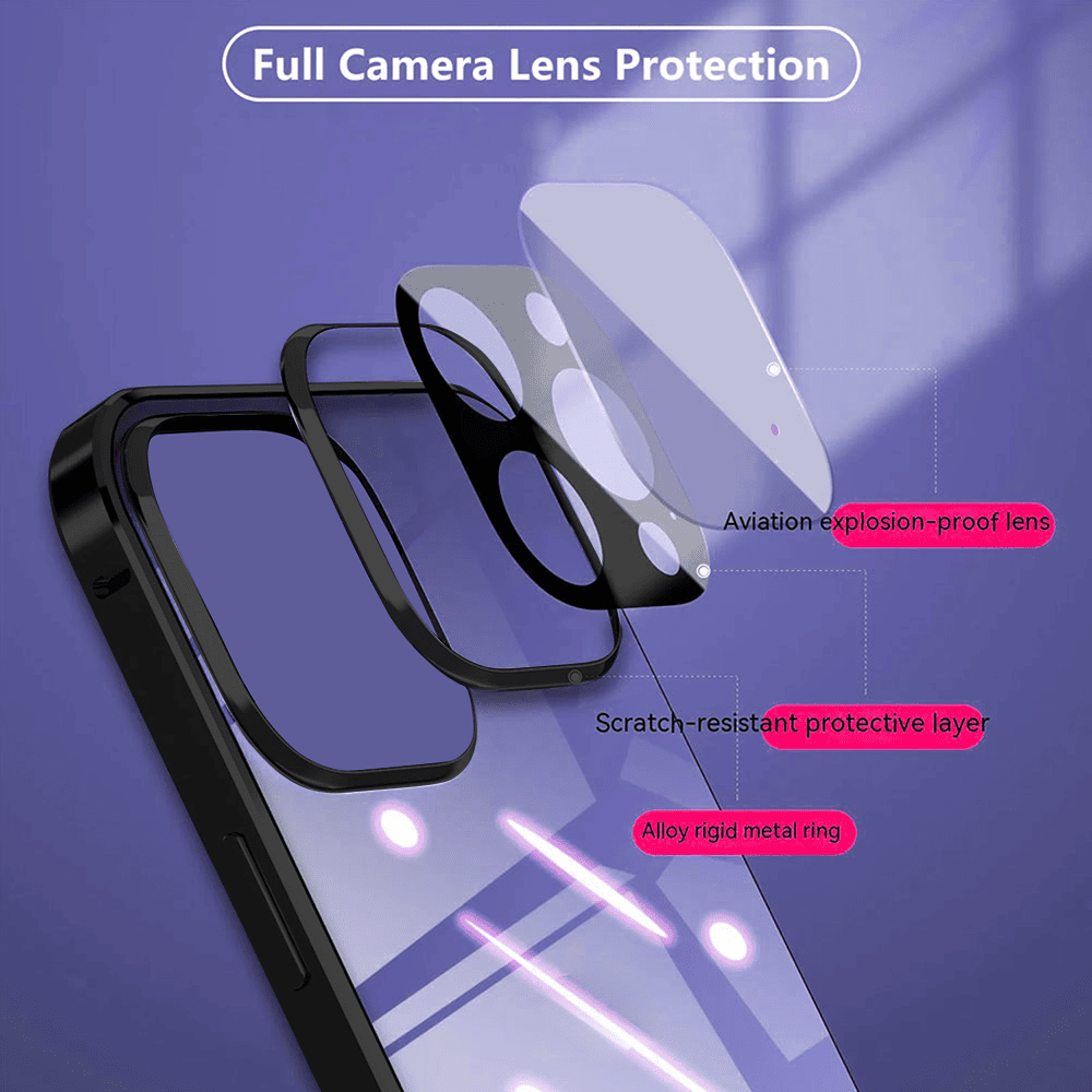 Obudowa do iPhone 14 Pro podwójna szyba i aluminium 360° przód + tył magnetyczna, z osłoną aparatu, czarna