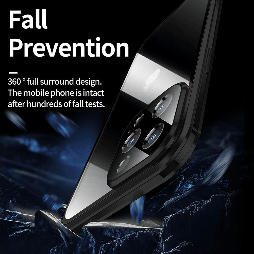 Obudowa do iPhone 14 Pro podwójna szyba i aluminium 360° przód + tył magnetyczna, z osłoną aparatu, czarna