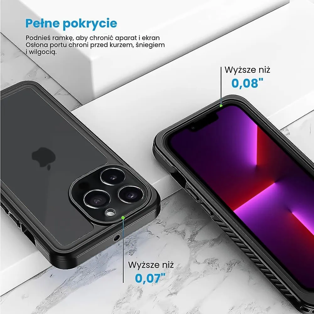 Obudowa wodoodporna do iPhone 13 Pro Max, pancerna 360°, czarna
