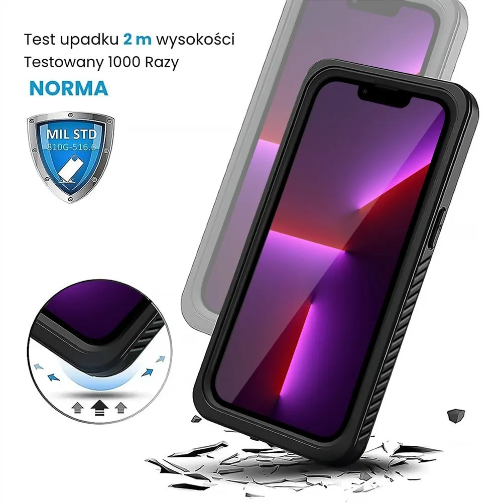 Obudowa wodoodporna do iPhone 13 Pro Max, pancerna 360°, czarna