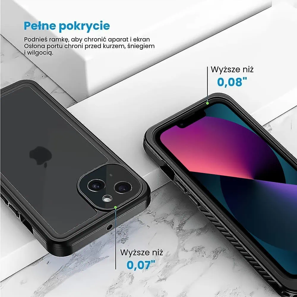 Obudowa wodoodporna do iPhone 13, pancerna 360°, czarna