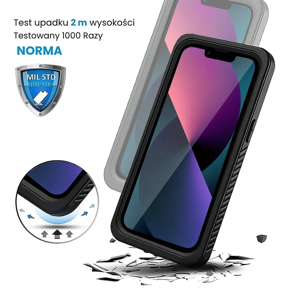 Obudowa wodoodporna do iPhone 13, pancerna 360°, czarna