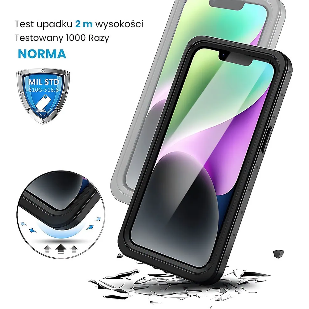 Obudowa wodoodporna do iPhone 14 Plus, pacerna 360°, czarna