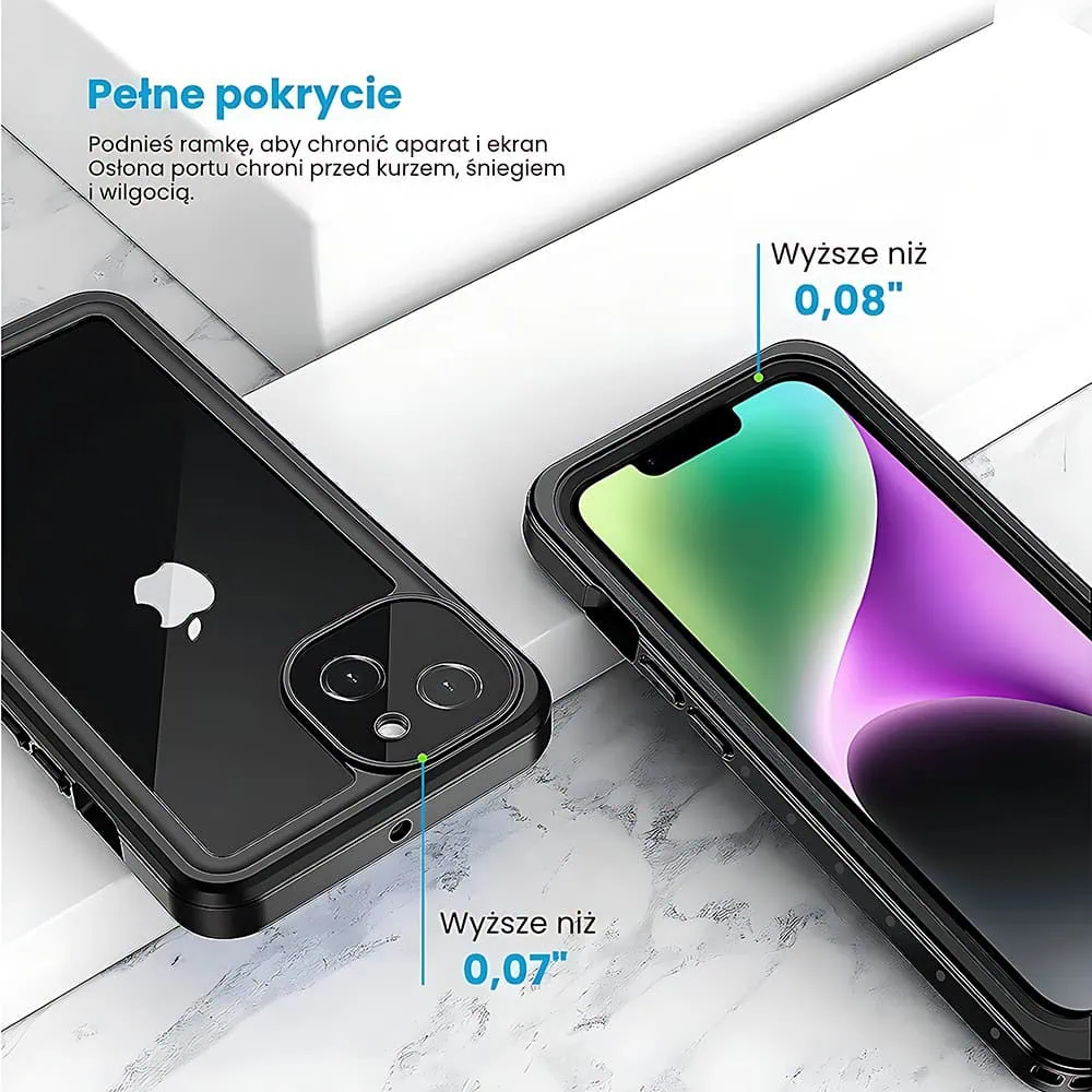 Obudowa wodoodporna do iPhone 14 Plus, pacerna 360°, czarna