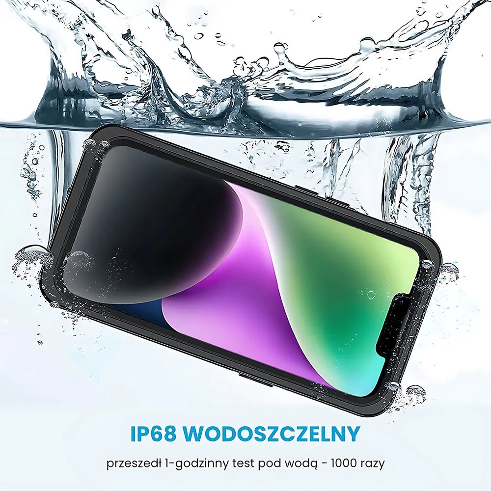 Obudowa wodoodporna do iPhone 14 Plus, pacerna 360°, czarna