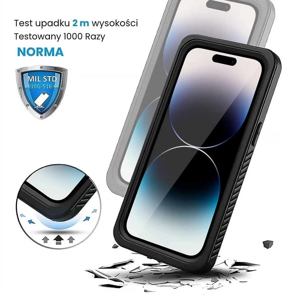 Obudowa wodoodporna do iPhone 14 Pro, pancerna 360°, czarna