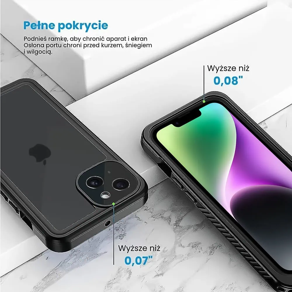 Obudowa wodoodporna do iPhone 14, pancerna 360°, czarna