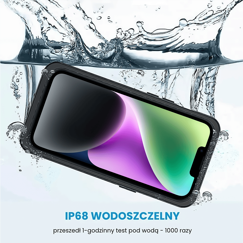 Obudowa wodoodporna do iPhone 14, pancerna 360°, czarna