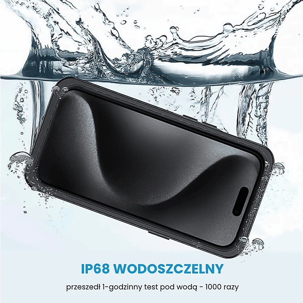 Obudowa wodoodporna do iPhone 15 Pro Max, pancerna 360°, czarna