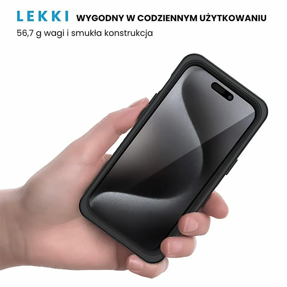 Obudowa wodoodporna do iPhone 15 Pro Max, pancerna 360°, czarna