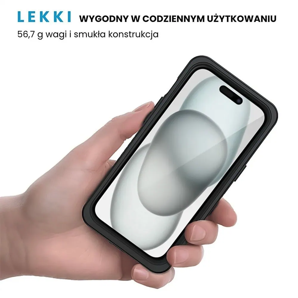 Obudowa wodoodporna do iPhone 15 Plus, pancerna 360°, czarna