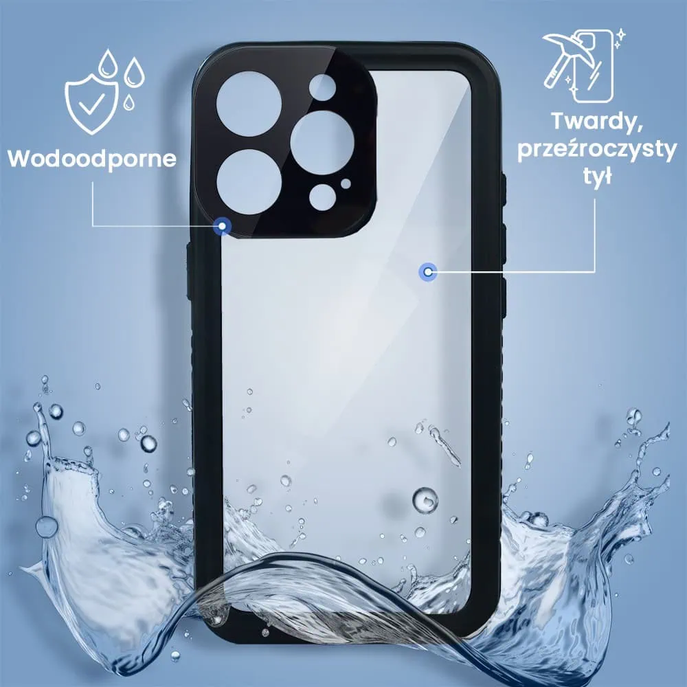 Obudowa wodoodporna do iPhone 16 Pro, pancerna 360°, czarna