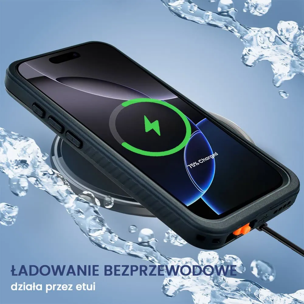 Obudowa wodoodporna do iPhone 16 Pro, pancerna 360°, czarna