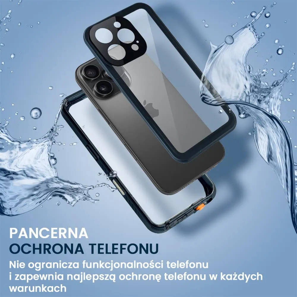 Obudowa wodoodporna do iPhone 16 Pro, pancerna 360°, czarna
