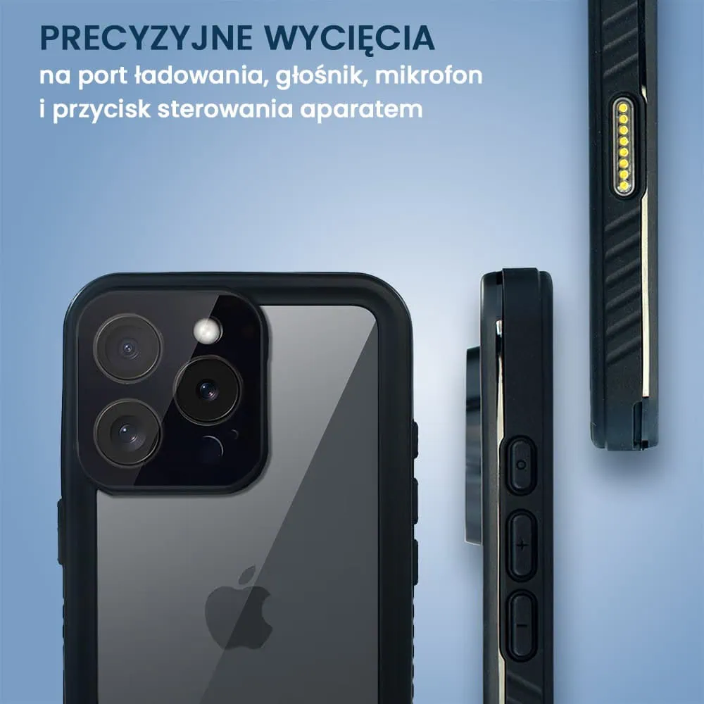 Obudowa wodoodporna do iPhone 16 Pro, pancerna 360°, czarna