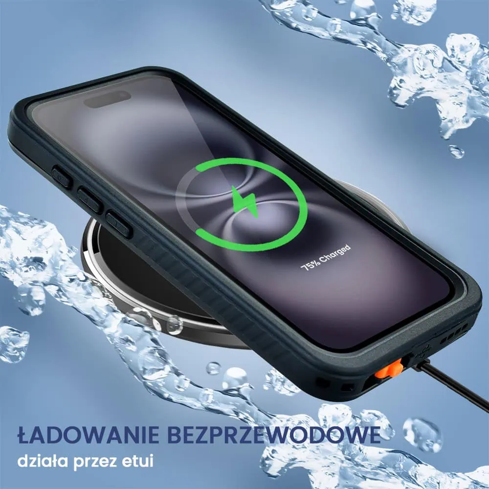 Obudowa wodoodporna do iPhone 16 Plus, pancerna 360°, czarna