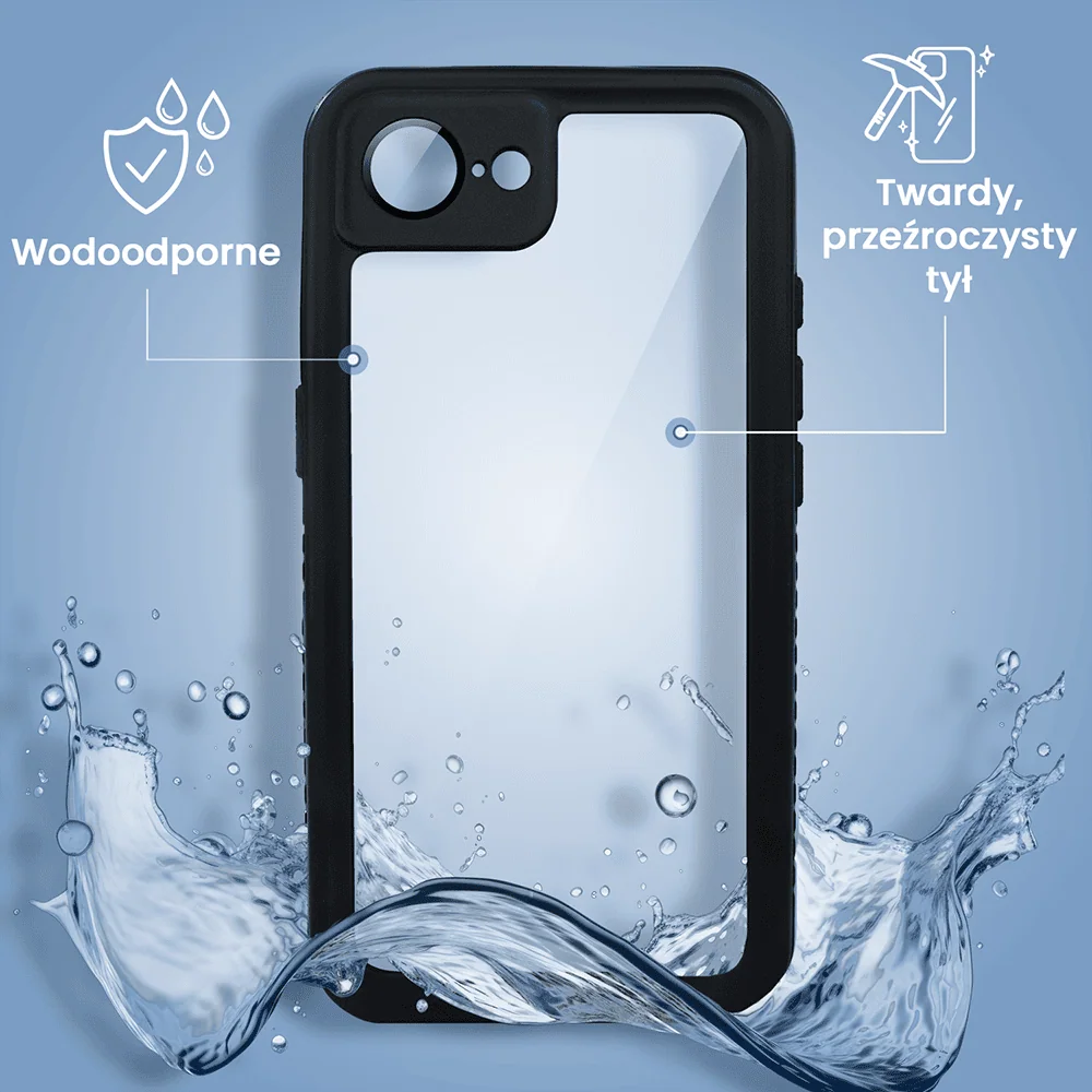 Obudowa wodoodporna do iPhone 16e, pancerna 360°, czarna