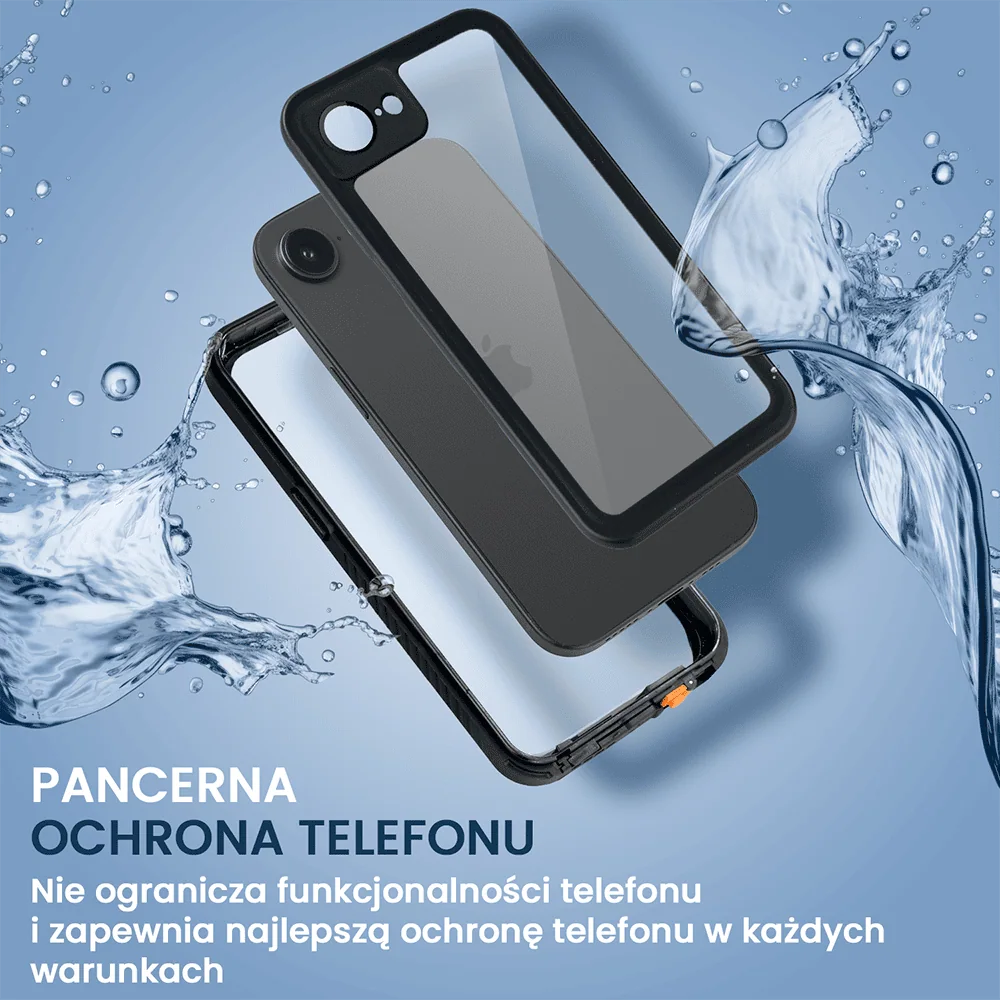 Obudowa wodoodporna do iPhone 16e, pancerna 360°, czarna