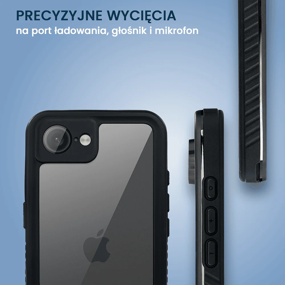 Obudowa wodoodporna do iPhone 16e, pancerna 360°, czarna