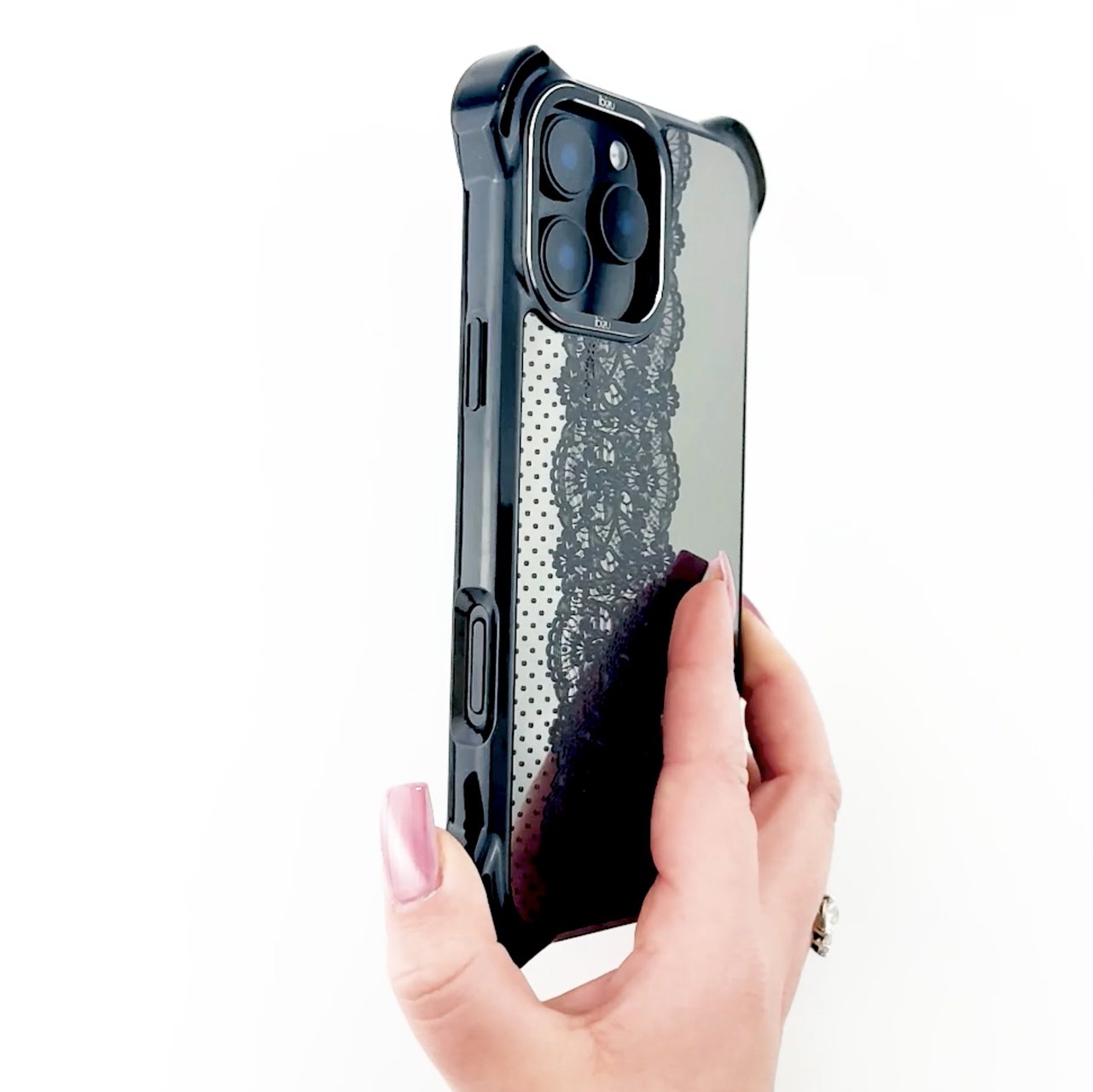 Etui do iPhone 15, Ibizu DropGuard Ultra z MagSafe, Midnight, Ornamentowa koronka