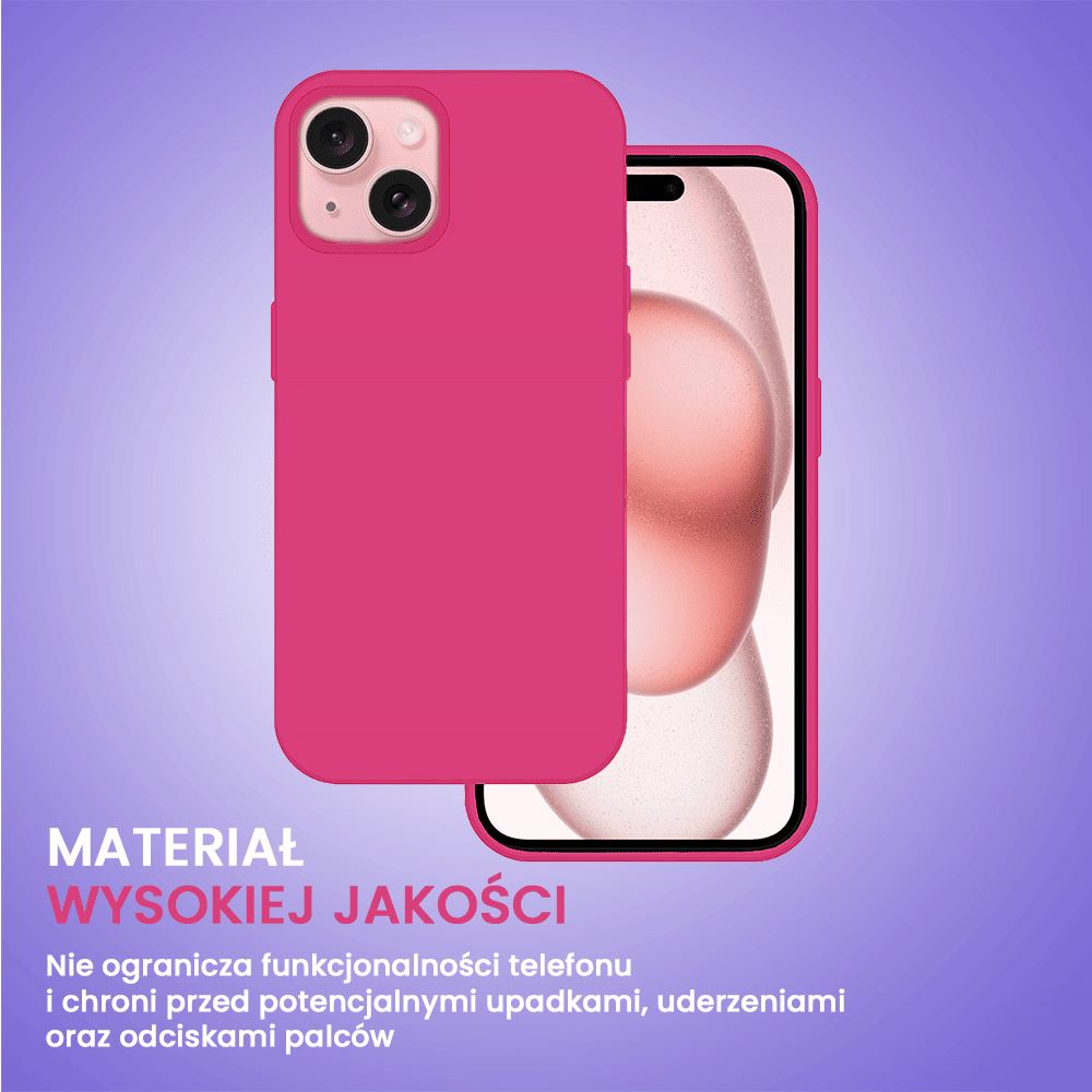 Etui do iPhone 15 silikonowe z mikrofibrą soft touch, fuksja