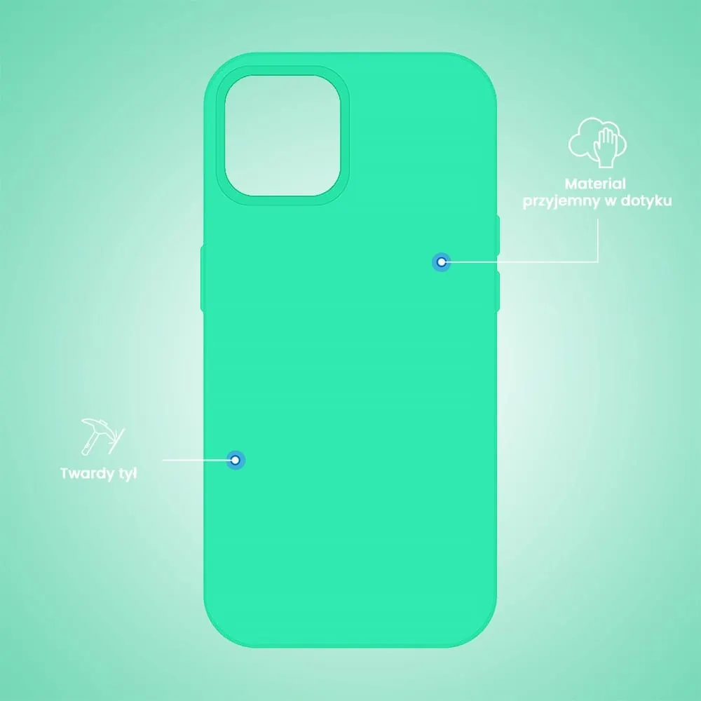 Etui do iPhone 15 silikonowe z mikrofibrą soft touch, miętowe