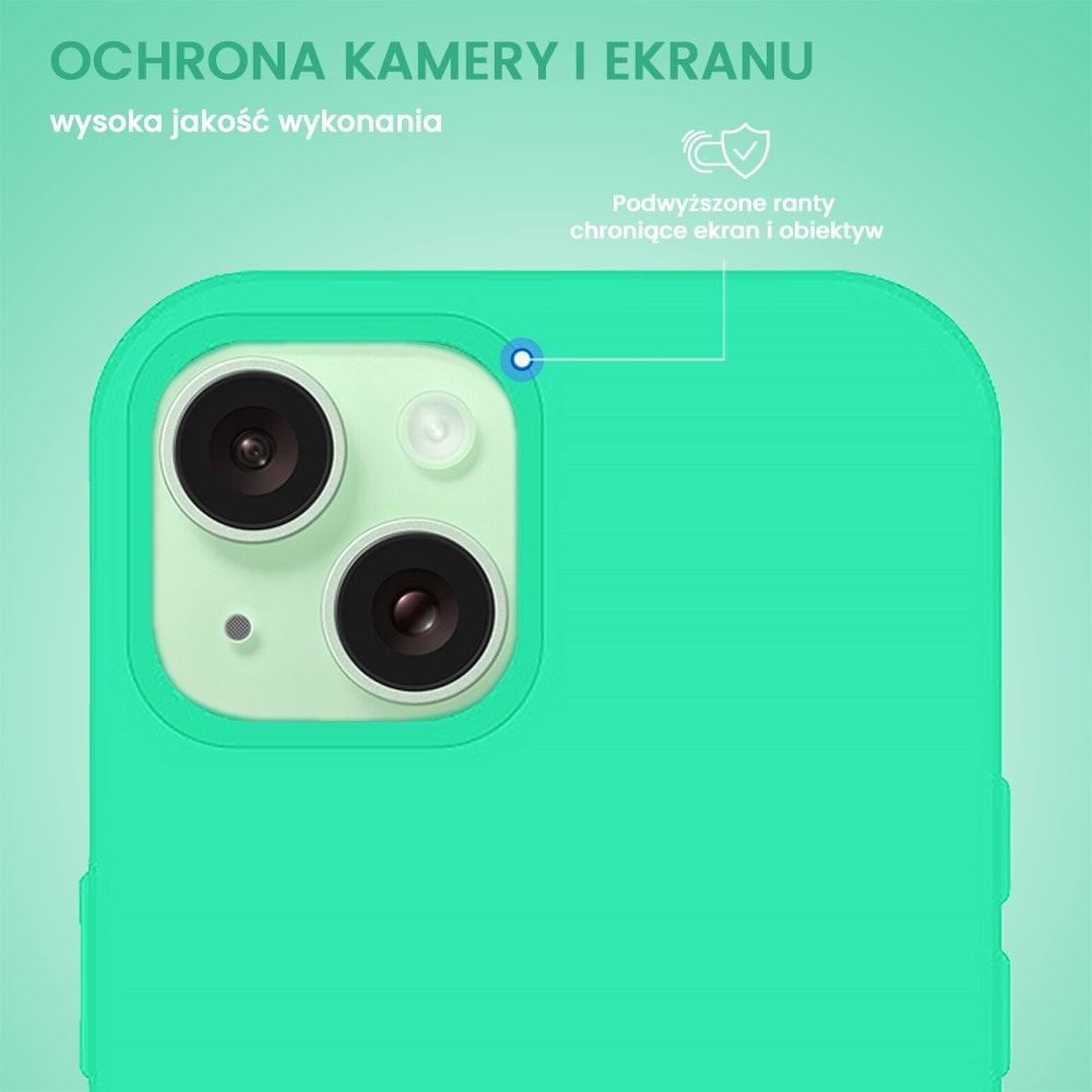 Etui do iPhone 15 silikonowe z mikrofibrą soft touch, miętowe