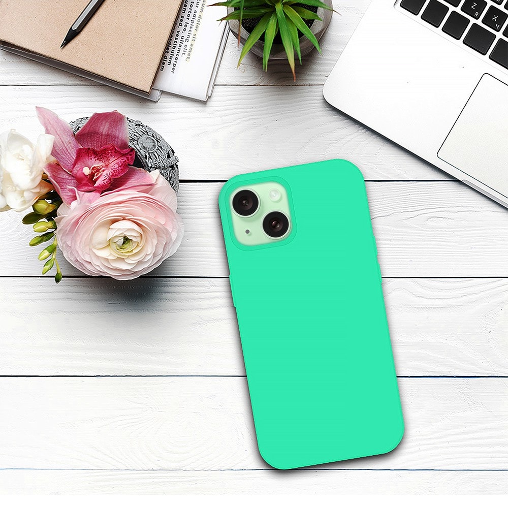 Etui do iPhone 15 silikonowe z mikrofibrą soft touch, miętowe