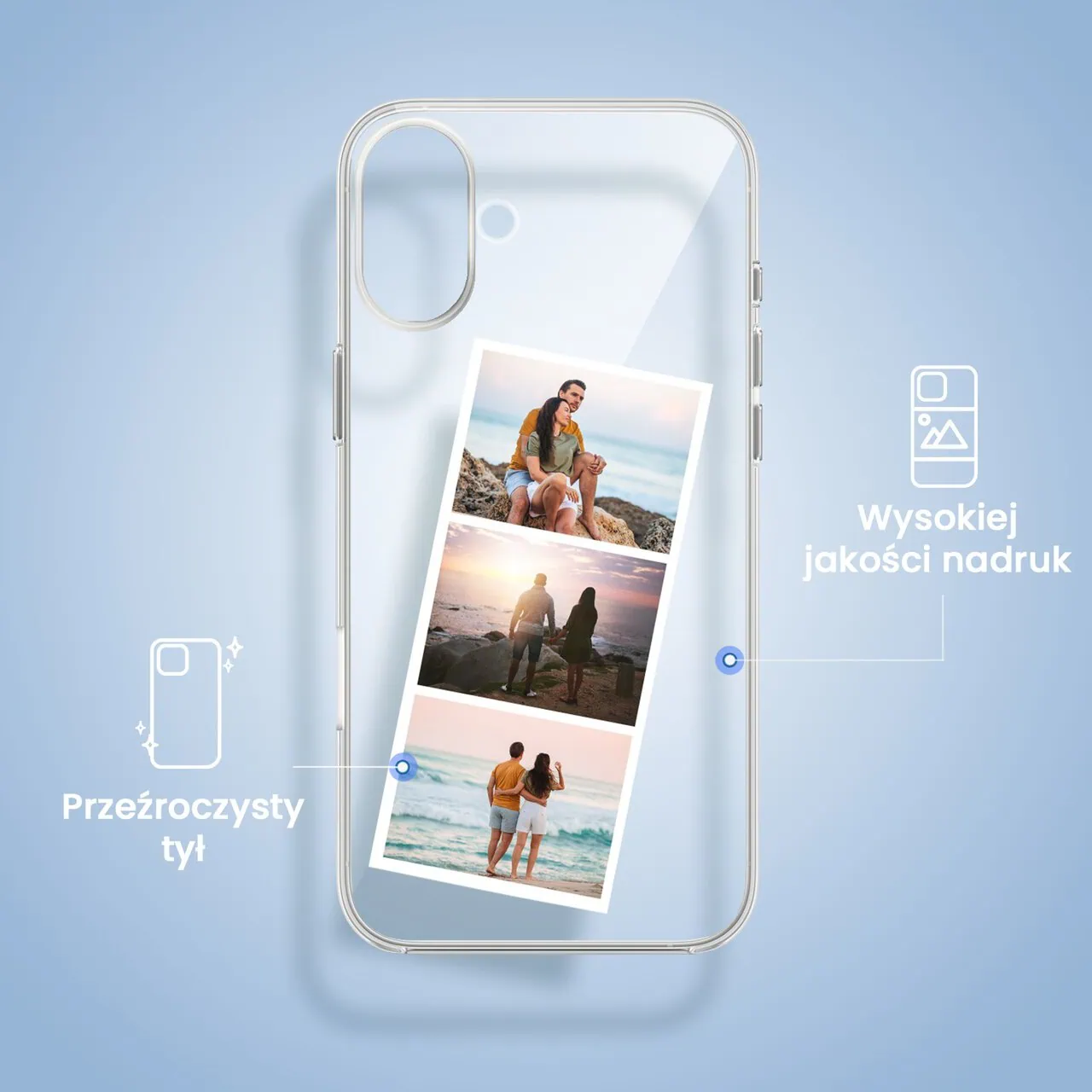 Etui do iPhone 16, Polaroid z własnym zdjęciem, upominek na prezent, przeźroczyste