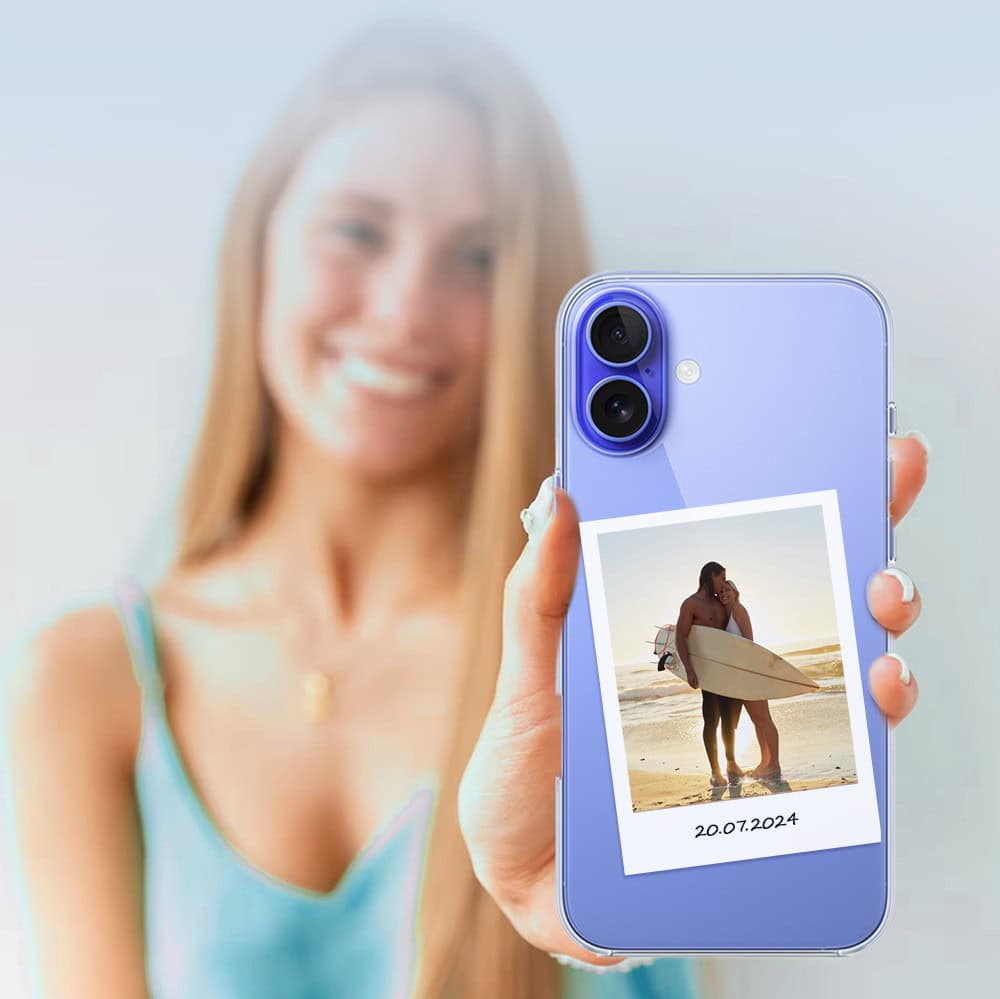 Etui do iPhone 16, Polaroid z własnym zdjęciem, upominek na prezent, przeźroczyste