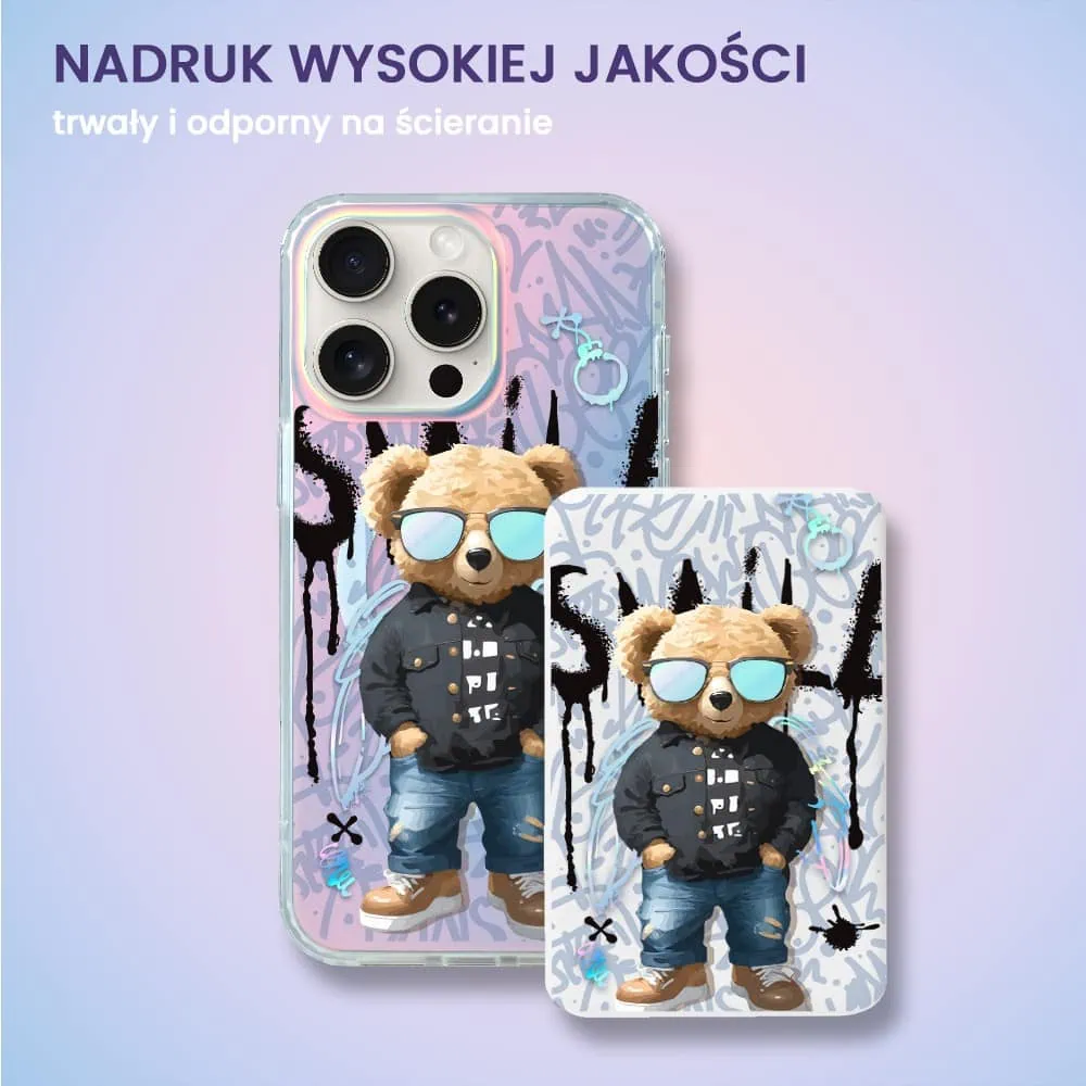 Power bank 10 000 mAh do iPhone, ładowanie bezprzewodowe MagSafe, Graffiti Boy, artystyczny miś, biały