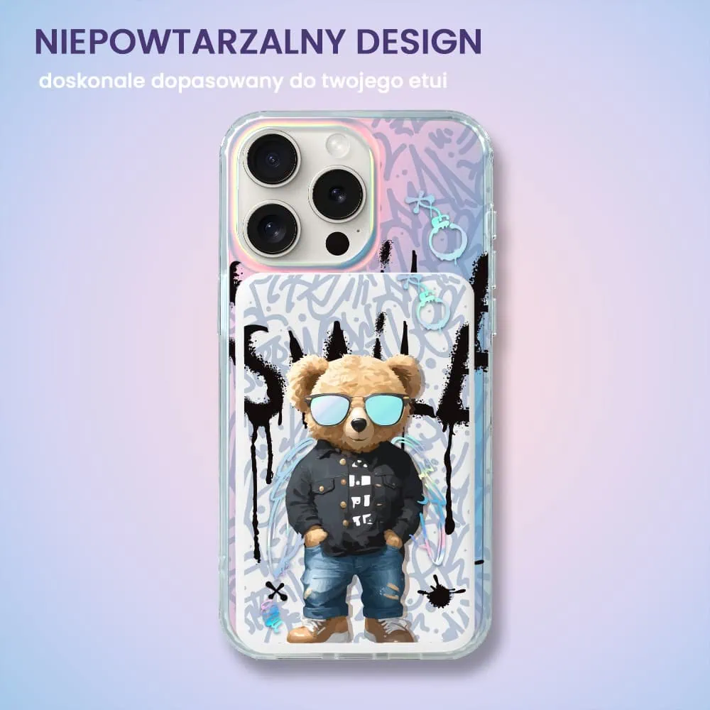 Power bank 10 000 mAh do iPhone, ładowanie bezprzewodowe MagSafe, Graffiti Boy, artystyczny miś, biały