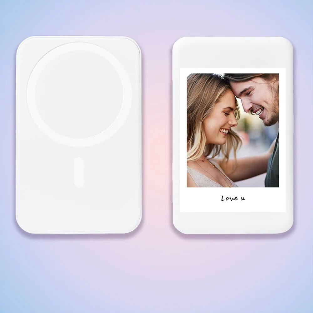 Power bank 10 000 mAh do iPhone, ładowanie bezprzewodowe MagSafe, Polaroid z własnym zdjęciem, biały