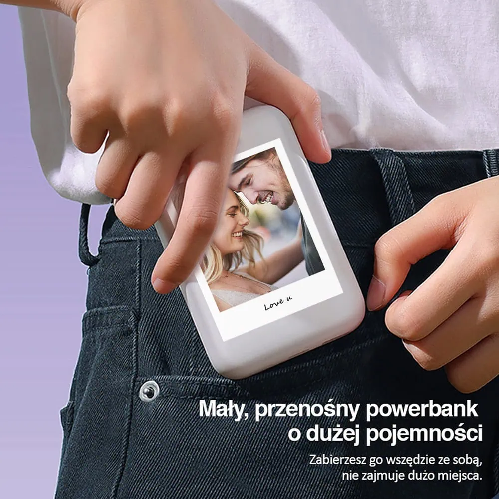 Power bank 10 000 mAh do iPhone, ładowanie bezprzewodowe MagSafe, Polaroid z własnym zdjęciem, biały