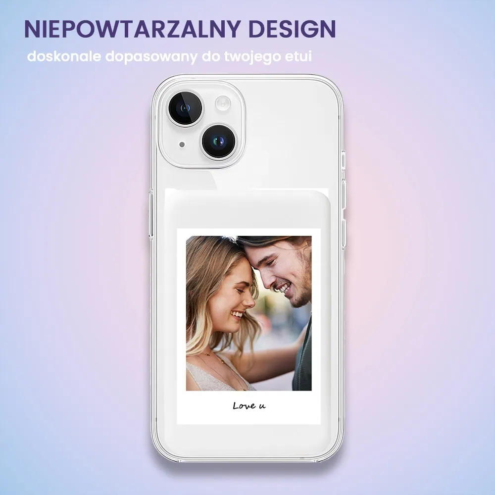 Power bank 10 000 mAh do iPhone, ładowanie bezprzewodowe MagSafe, Polaroid z własnym zdjęciem, biały